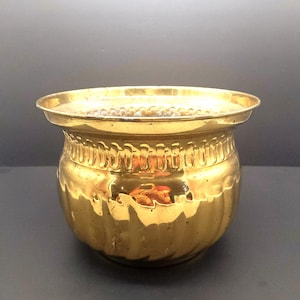 Vintage Solid Brass Large Planter, Ornate Brass Planter, Victorian Style Brass Indoor Plant Holder, Made in India