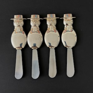 Raro set spalmatore a forma di pupazzo di neve in argento, coltello da burro natalizio, utensile per antipasti delle feste, decorazione festiva per la cucina,