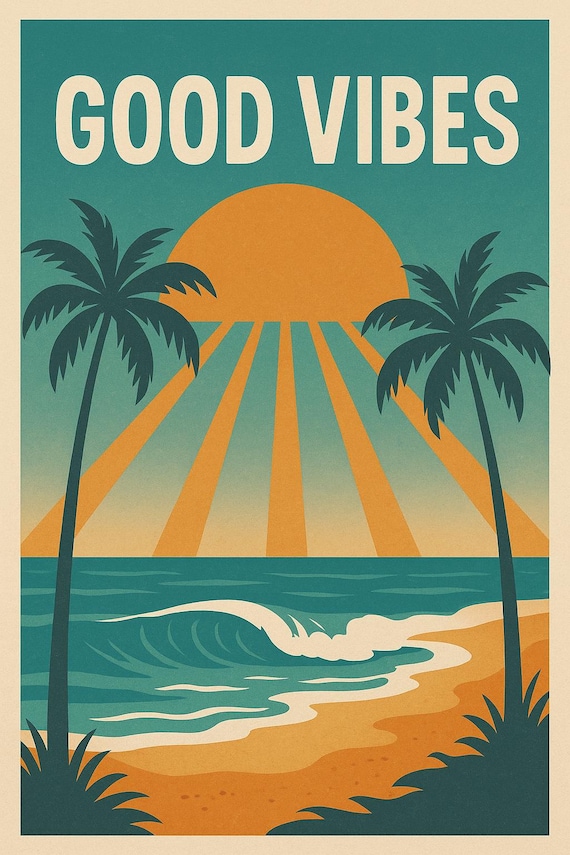 Good Vibes Retro Beach Print – Coastal Wall Art Printable Decor