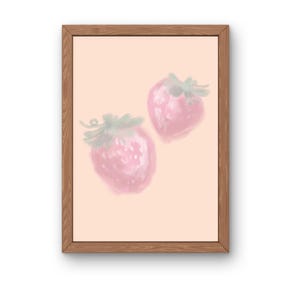 Soft Pastel Strawberries | Cottagecore Digital Art Print | Vintage-Inspired Strawberry Artwork for Home Decor | Instant Download
