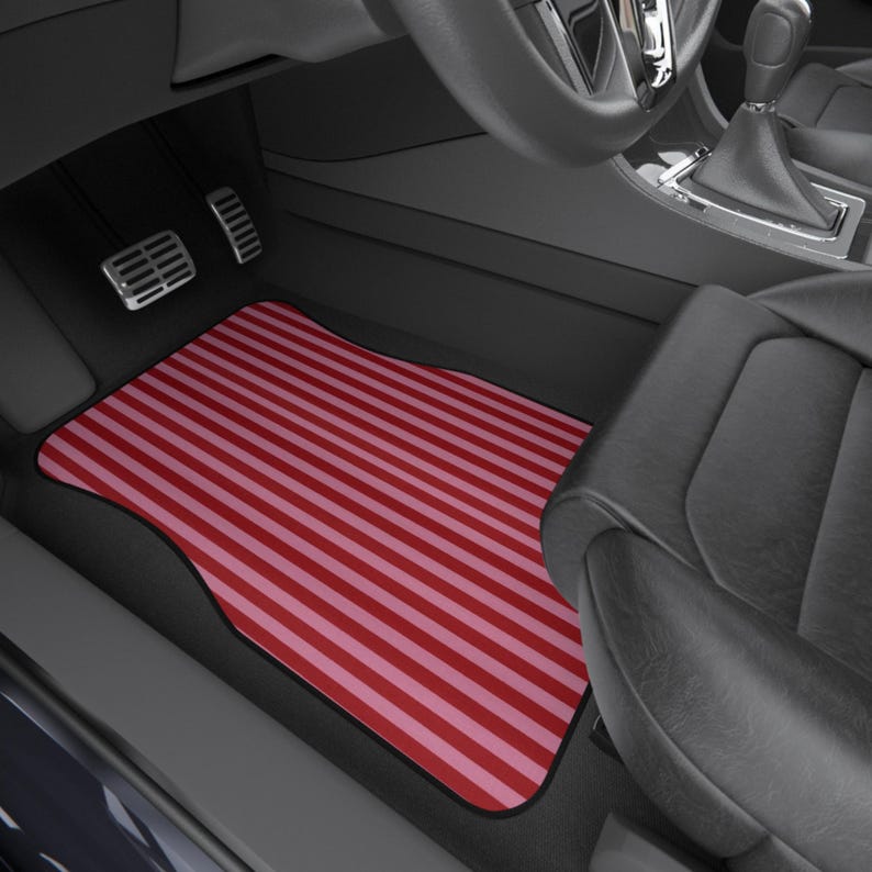 Red and Pink Stripe Car Floor Mats, Car Interiors Decoration | Gifts for Women Drivers image 7
