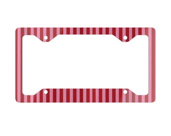 Red Striped Metal License Plate Frame | Pink Candy Stripe Car Trim