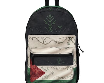 Palestine Flag Pattern Backpack | Vintage Map Motif, Green Red Black