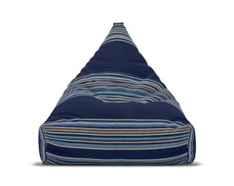 Navy Striped Coastal Pattern Bean Bag Chair Cover | Blue Beachy Stripe