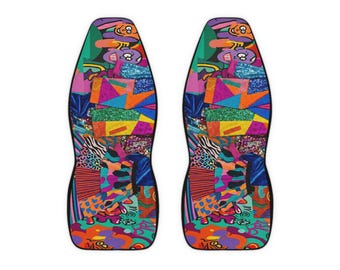 Colorful Abstract Patchwork Car Seat Covers | Polyester Automotive Seat Covers