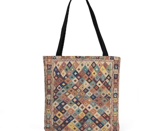 Vintage Moroccan Rug Woven Tote | Kilim Pattern Tote Bag