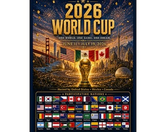 2026 World Cup Poster Png Pdf | Trophy, participating nations flags, Instant Download