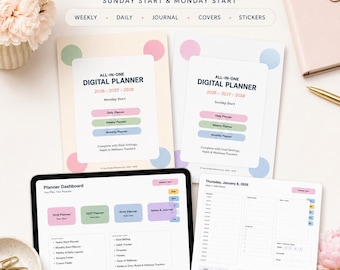All-in-One Digital Planner 2026, 2027, 2028 Digital Planner, Digital Journal, Digital Goodnotes Template, Weekly, Daily Planner, Notability