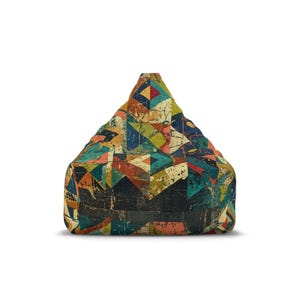 Geometric Patchwork Pattern Bean Bag Chair Cover | Colorful Abstract Quilt Print