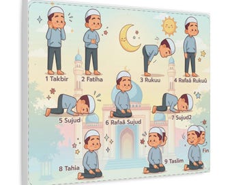 Prayer Steps guide Matte Canvas | Islamic Salah Illustration for Kids