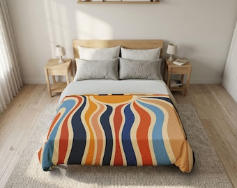 Retro Sunburst Bedding duvet cover | Mid Century Modern abstract waves