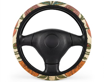 Vintage Floral Steering Wheel Cover | Rose Pattern Car Accessory