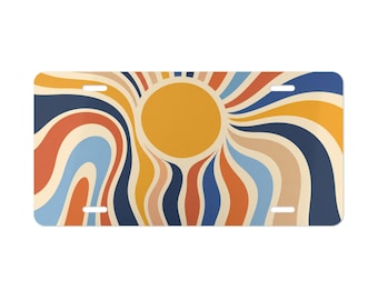 Retro Sunburst Vanity Plate | Boho License Plate, Colorful Waves