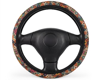 Boho Floral Pattern Car Steering Wheel Cover | Colorful Tie-Dye Inspired