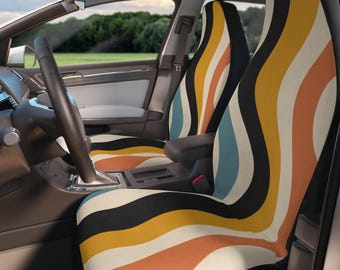 Retro Wavy Stripes Car Seat Covers | Abstract 70s Pattern