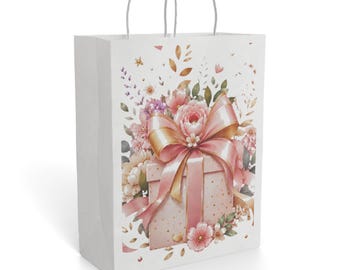 Pink Floral Present Paper Gift Bag | Bow & Flowers