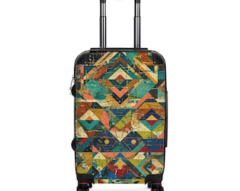 Vintage geometrisches Muster Koffer | Buntes Tribal-Gepäck