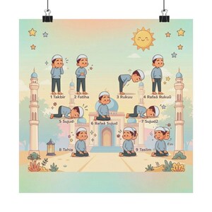Salah Steps Poster, Islamic Prayer Guide, Muslim Kids Prayer Positions, Salat Learning Wall Art (Download)