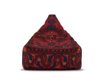 Red Persian Pattern Bean Bag, Boho Kilim Floor Pouf Cover