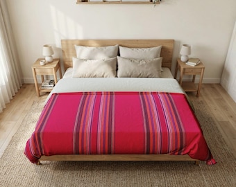 Pink Striped Cotton Duvet Cover | Bright Vertical Stripe Bedding