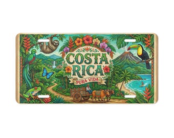 Costa Rica Pura Vida Vanity Plate | Tropical Toucan Sloth Rainforest License Tag