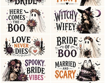 Halloween Bride PNG Bundle, Gothic Bride Sublimation Designs, Spooky Wedding PNG, Witchy Bride Clipart, Halloween Shirt Mug Poster Printable