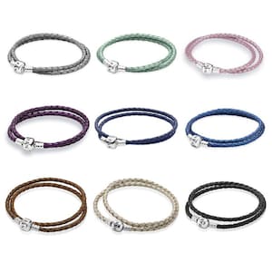 S925 sterling silver simple woven multi-color Pandora bracelet leather rope