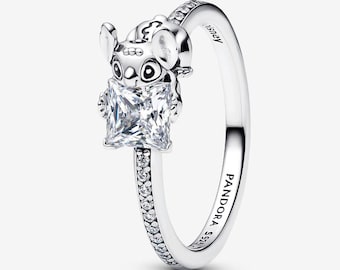 Bague Stitch en argent S925 avec animaux mignons, bijoux fins Pandora