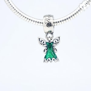 S925 pure silver Disney magical fairy green princess dress Pandora high-quality jewelry amulet pendant