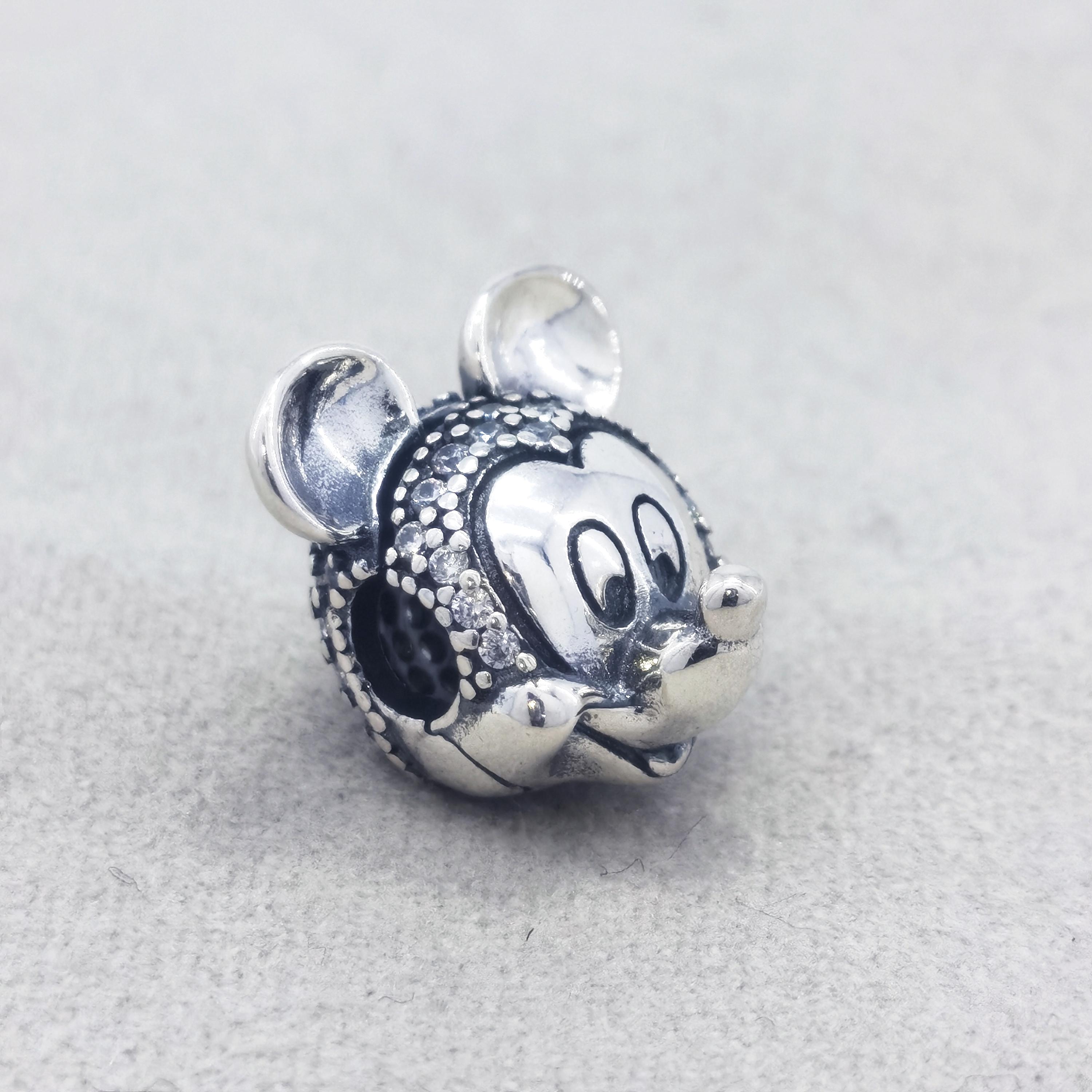 925 silver Disney Mickey Minnie Mouse clips pave micro-insert Pandora bracelet beda pendant charm real silver fine jewelry