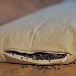 Queen Organic Buckwheat Pillow 20x30 – Handmade Neck Support – Extra Filled – Pain Relief – Cotton Ticking – Sleep Better