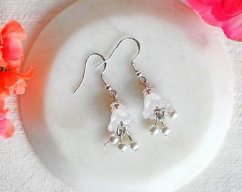Lily of the Valley Earrings: White Bell Flower Dangle, May Birth Flower