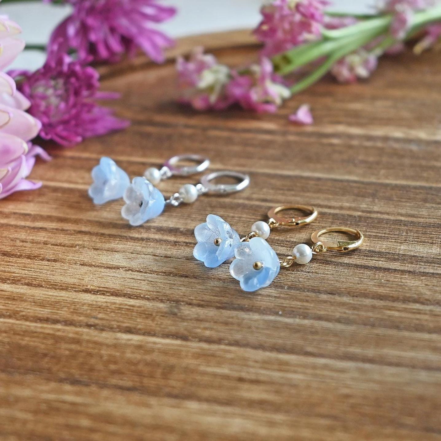 Bluebell Lily of the Valley Dangle Earrings: Gold-plated, Faux