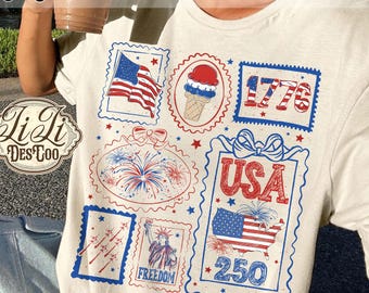 250th Usa Anniversary Stamps Digital Download, America 1776-2026 Png, 4th Of July Semiquincentennial Clipart, Patriotic Merch Gift