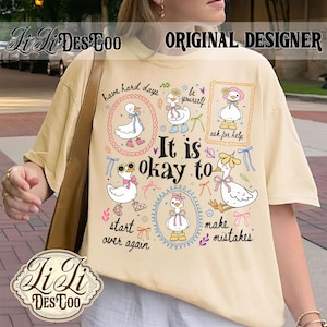 Retro Coquette Goose PNG, It's Okay to Make Mistakes, Vintage Mental Health Teacher Shirt, School Counselor PNG, Affirmation Bow Goose