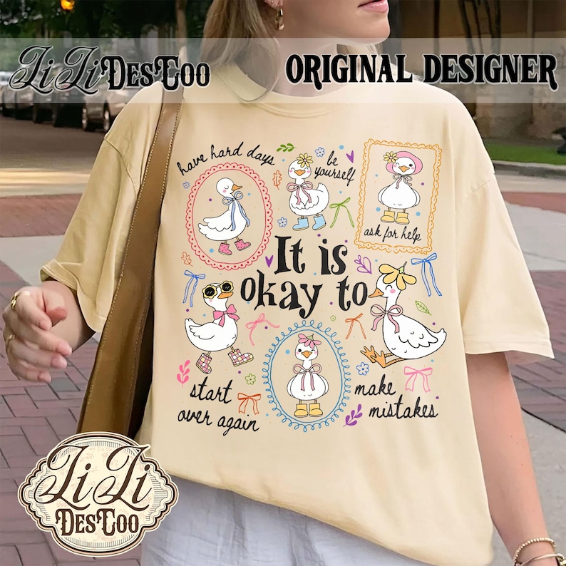 Retro Coquette Goose PNG, It's Okay to Make Mistakes, Vintage Mental Health Teacher Shirt, School Counselor PNG, Affirmation Bow Goose
