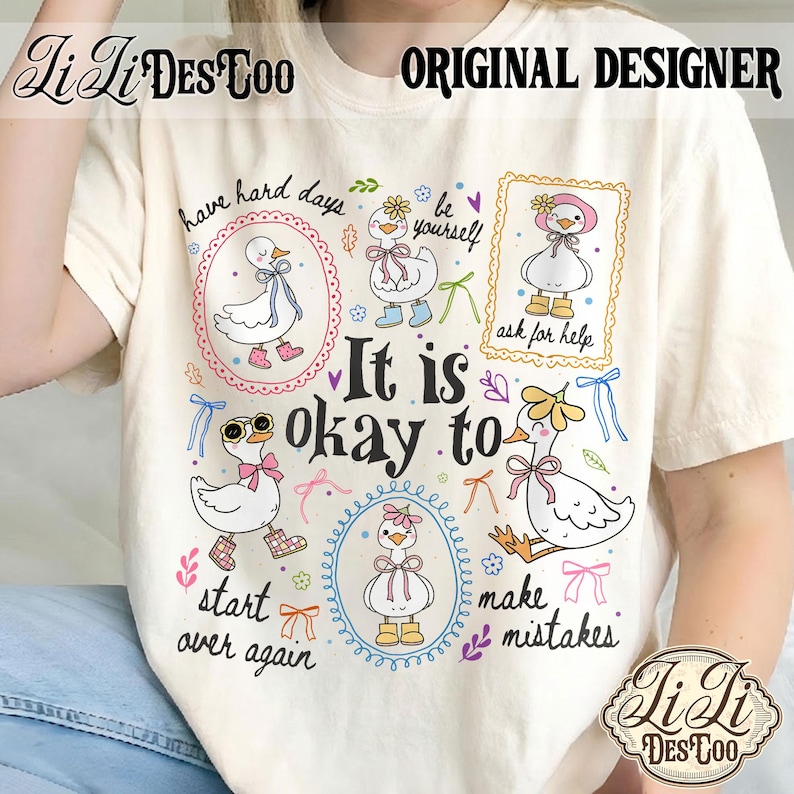Retro Coquette Goose PNG, It's Okay to Make Mistakes, Vintage Mental Health Teacher Shirt, School Counselor PNG, Affirmation Bow Goose