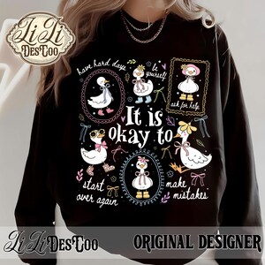 Retro Coquette Goose PNG, It's Okay to Make Mistakes, Vintage Mental Health Teacher Shirt, School Counselor PNG, Affirmation Bow Goose