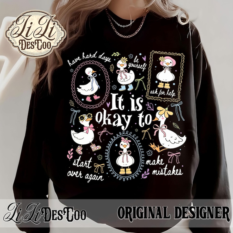 Retro Coquette Goose PNG, It's Okay to Make Mistakes, Vintage Mental Health Teacher Shirt, School Counselor PNG, Affirmation Bow Goose