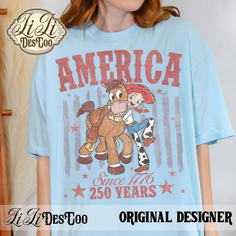 Vintage Disney Cowgirl Jessie Bullseye America Png, Disney Pixar Toy Story Usa 250th Anniversary Png, Disney Family Trip Design image 6