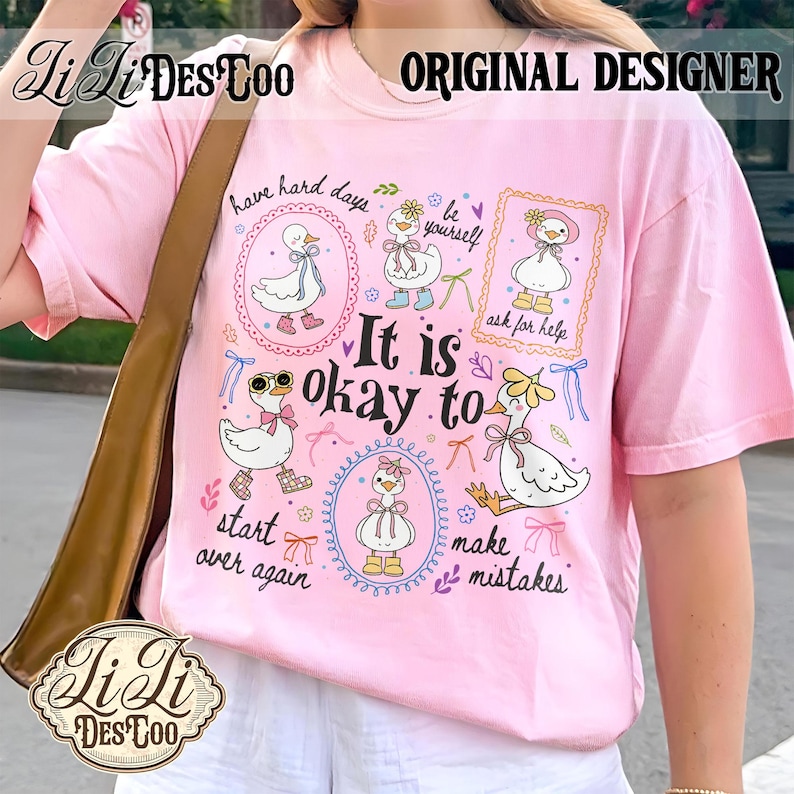 Retro Coquette Goose PNG, It's Okay to Make Mistakes, Vintage Mental Health Teacher Shirt, School Counselor PNG, Affirmation Bow Goose