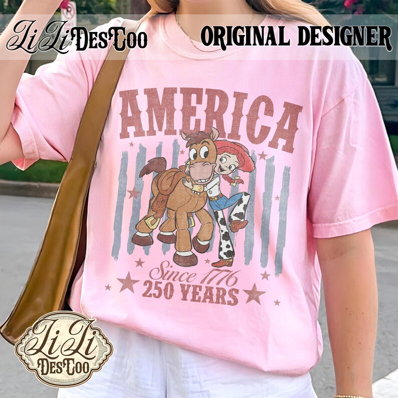 Vintage Disney Cowgirl Jessie Bullseye America Png, Disney Pixar Toy Story Usa 250th Anniversary Png, Disney Family Trip Design image 5