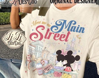 Meet Me On Main Street PNG, Retro Main Street USA Shirt Designs, Coquette Disney Png, Magic Kingdom PNG, Disney Png, Vintage Mickey Minnie,