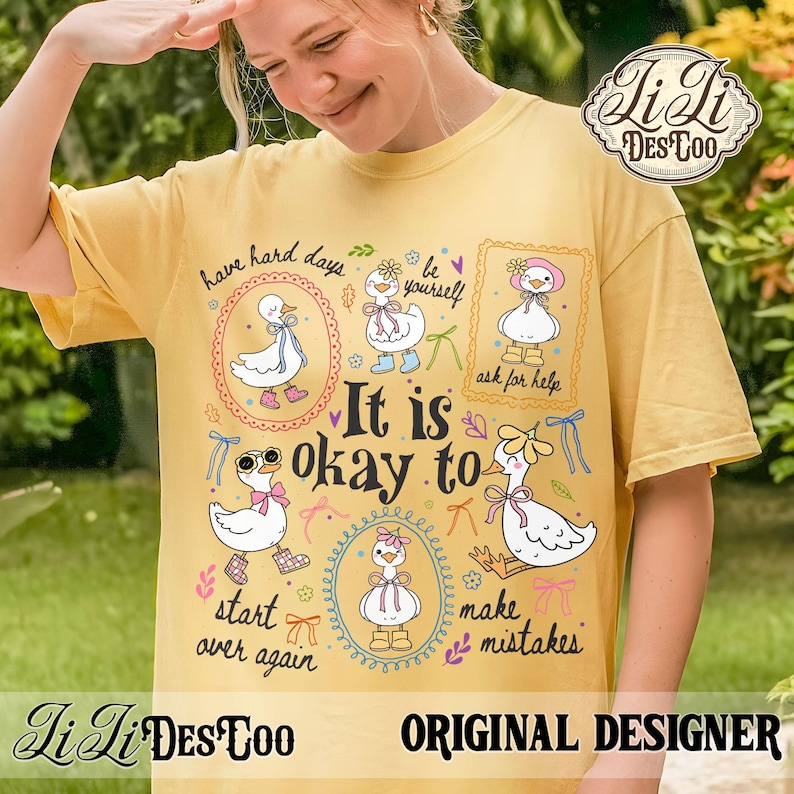 Retro Coquette Goose PNG, It's Okay to Make Mistakes, Vintage Mental Health Teacher Shirt, School Counselor PNG, Affirmation Bow Goose
