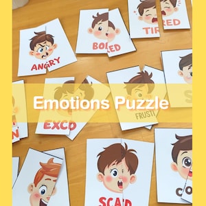 Emotions Matching Game: Printable Puzzle Cards, Feelings Activity (PDF Download)