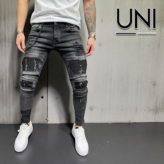 Men's Distressed Ripped Jeans |  Y2K Streetwear Pants | Stylish Retro Gift for Him