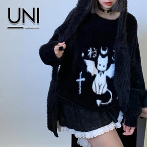 Överdimensionerad gotisk tröja | Mjuk, luddig långärmad topp | Y2K Grunge Apparel