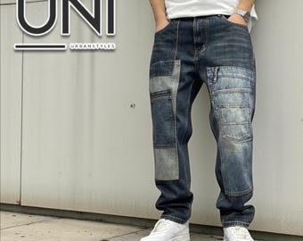 Patchwork Denim Pants | Wide Leg Jeans | Loose Fit Y2K Casual Streetwear