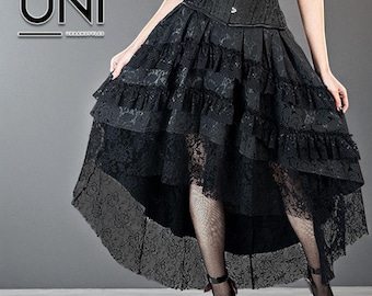 Black Long Skirt | Lace Grunge Bottoms | Women Streetwear Clothes | Gothic Party Attire
