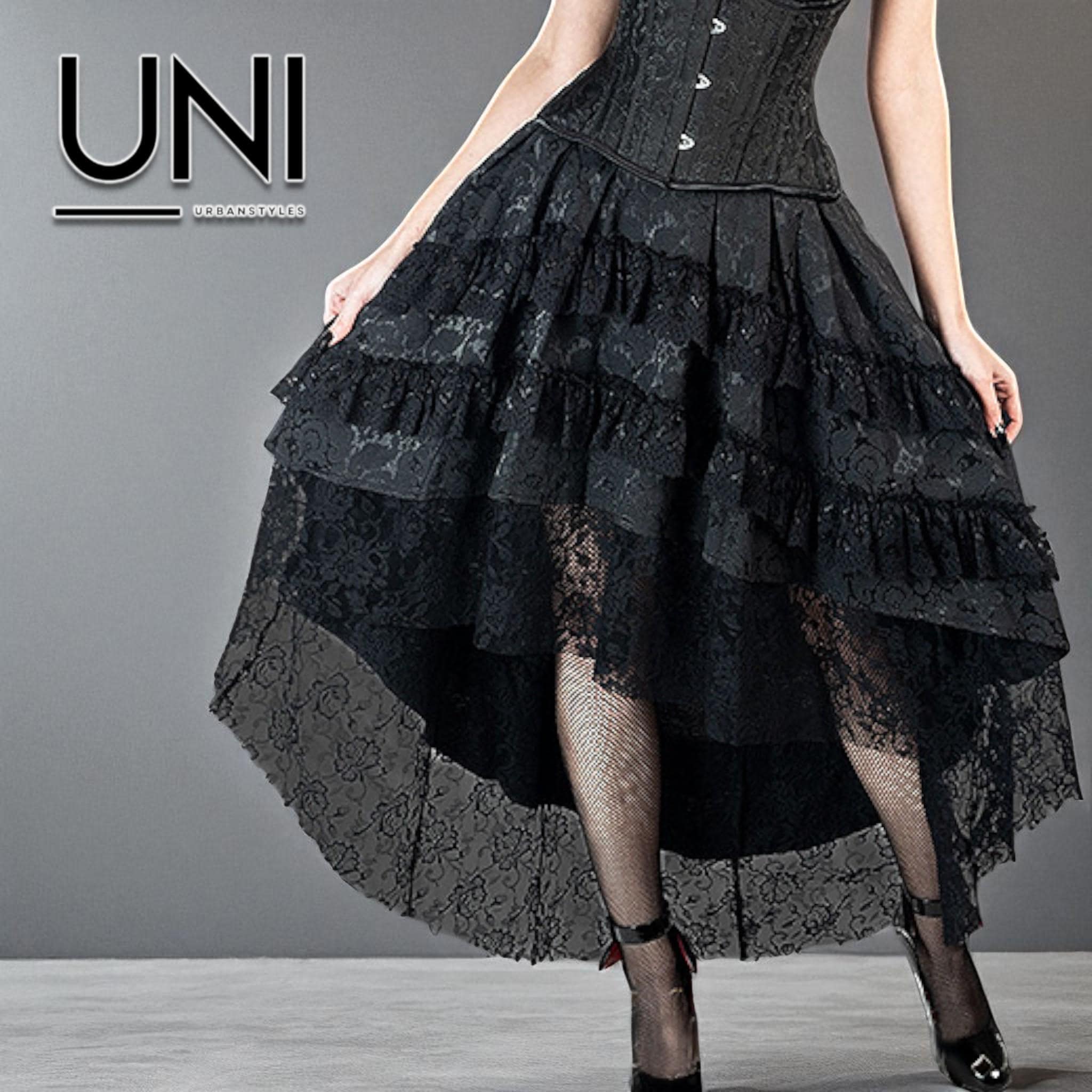 Black Lace High Low Skirt - Etsy